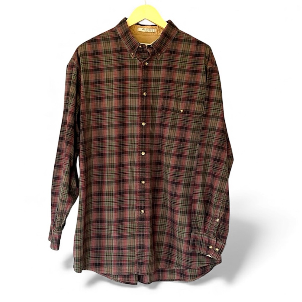 VTG Orvis Long Sleeve Button Down Plaid Fall Holiday Classic Cotton Shirt XLT